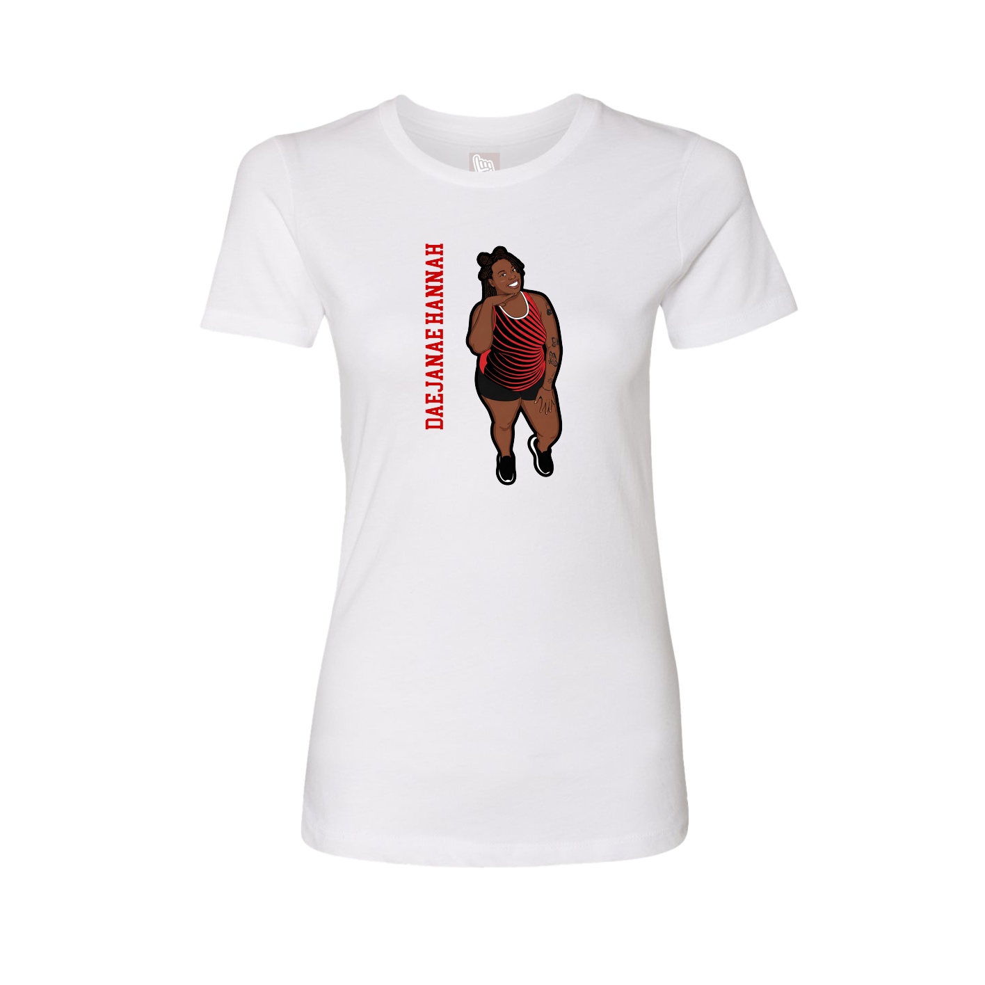Womens Tee — Name Vertical in White