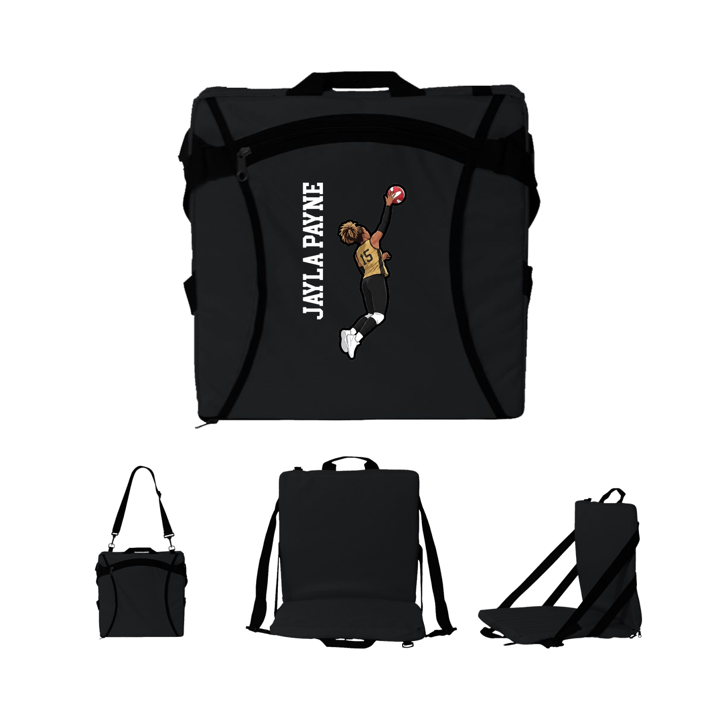 Folding Stadium Seat — Name Vertical in Black