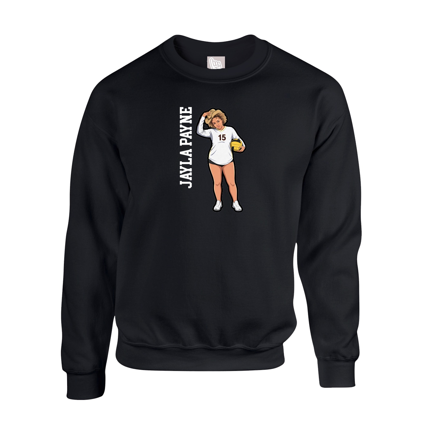 Fleece Crew — Name Vertical in Black