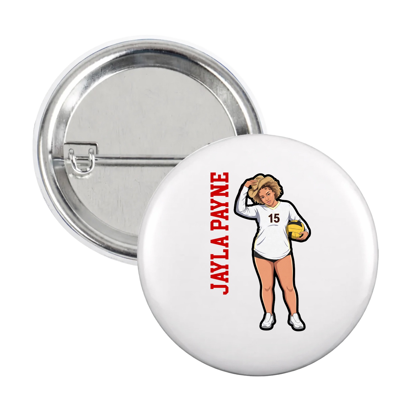 Game Day Button — Name Vertical in White