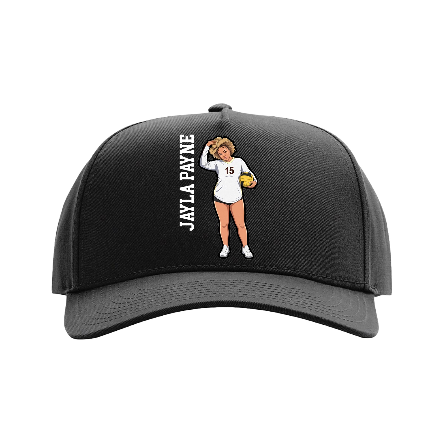 Full Fabric Five-Panel Champ Cap — Name Vertical in Black