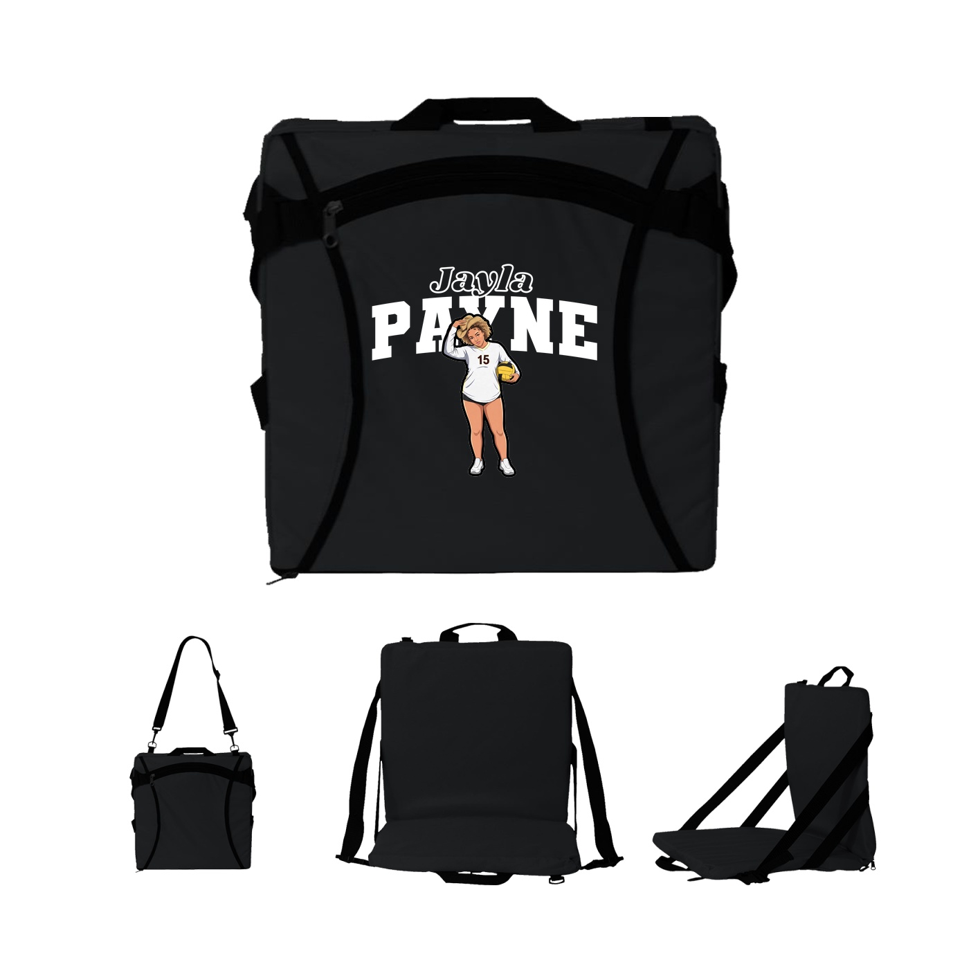 Folding Stadium Seat — Name Arch in Black