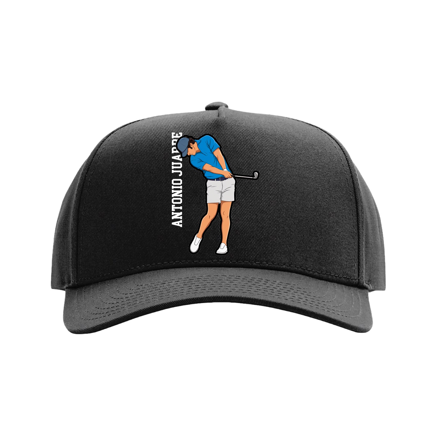 Full Fabric Five-Panel Champ Cap — Name Vertical in Black