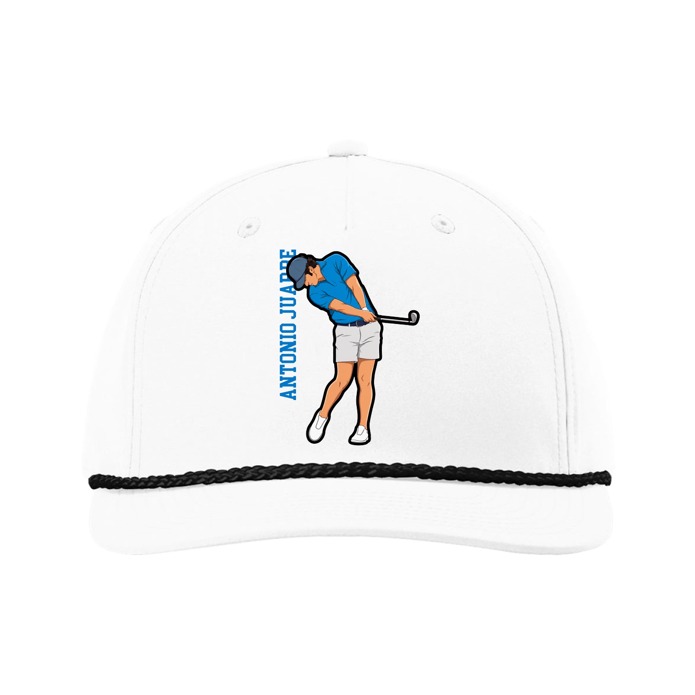 Five-Panel Classic Rope Cap — Name Vertical in White
