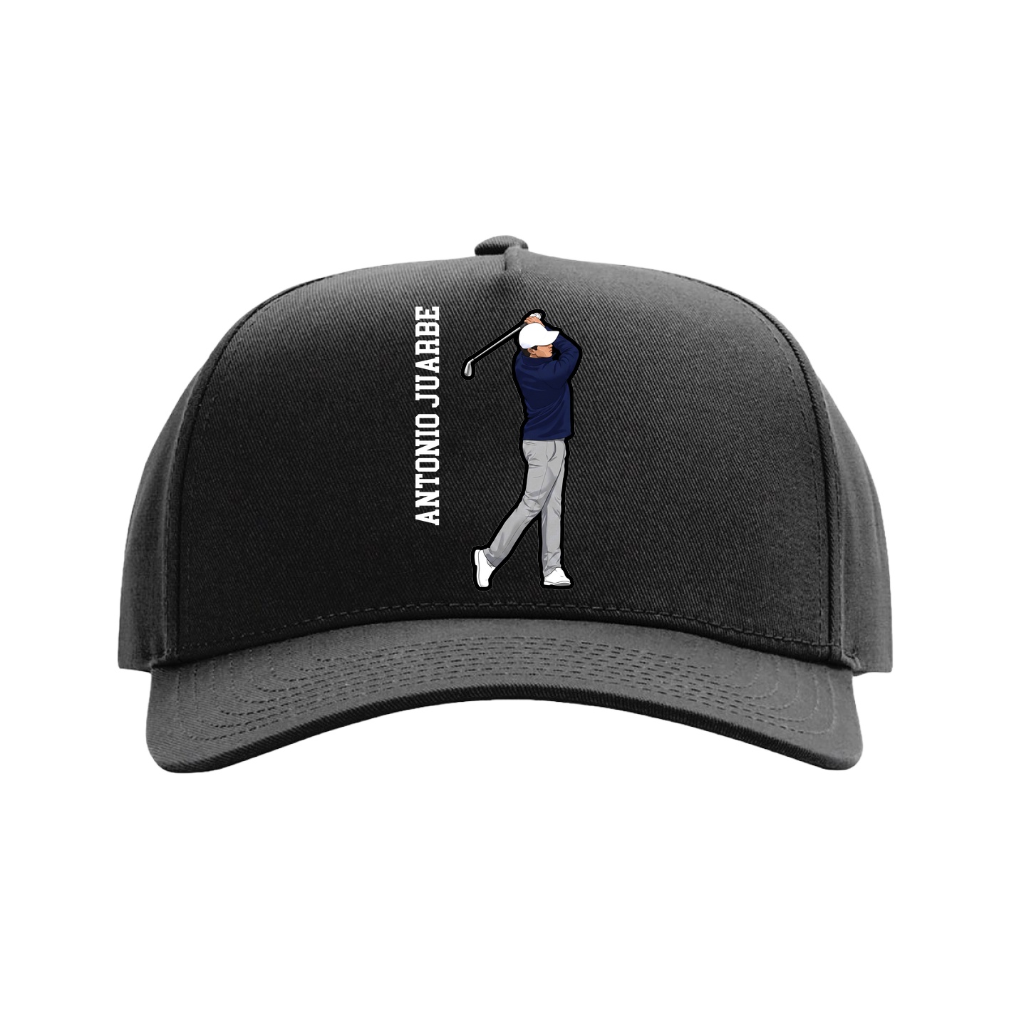 Full Fabric Five-Panel Champ Cap — Name Vertical in Black