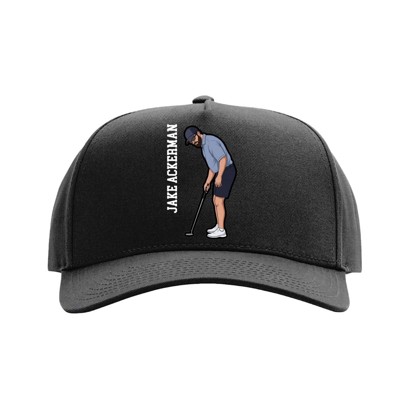 Full Fabric Five-Panel Champ Cap — Name Vertical in Black