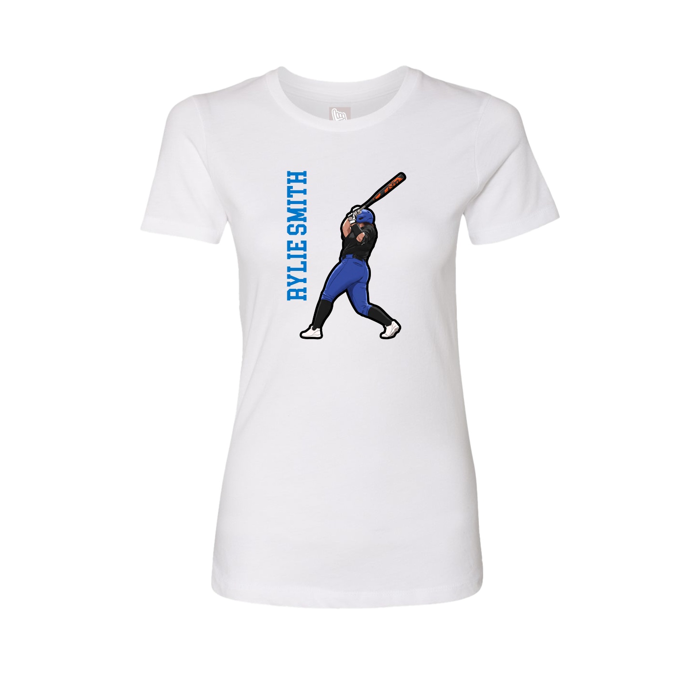 Fitted Women's Tee — Name Vertical in White