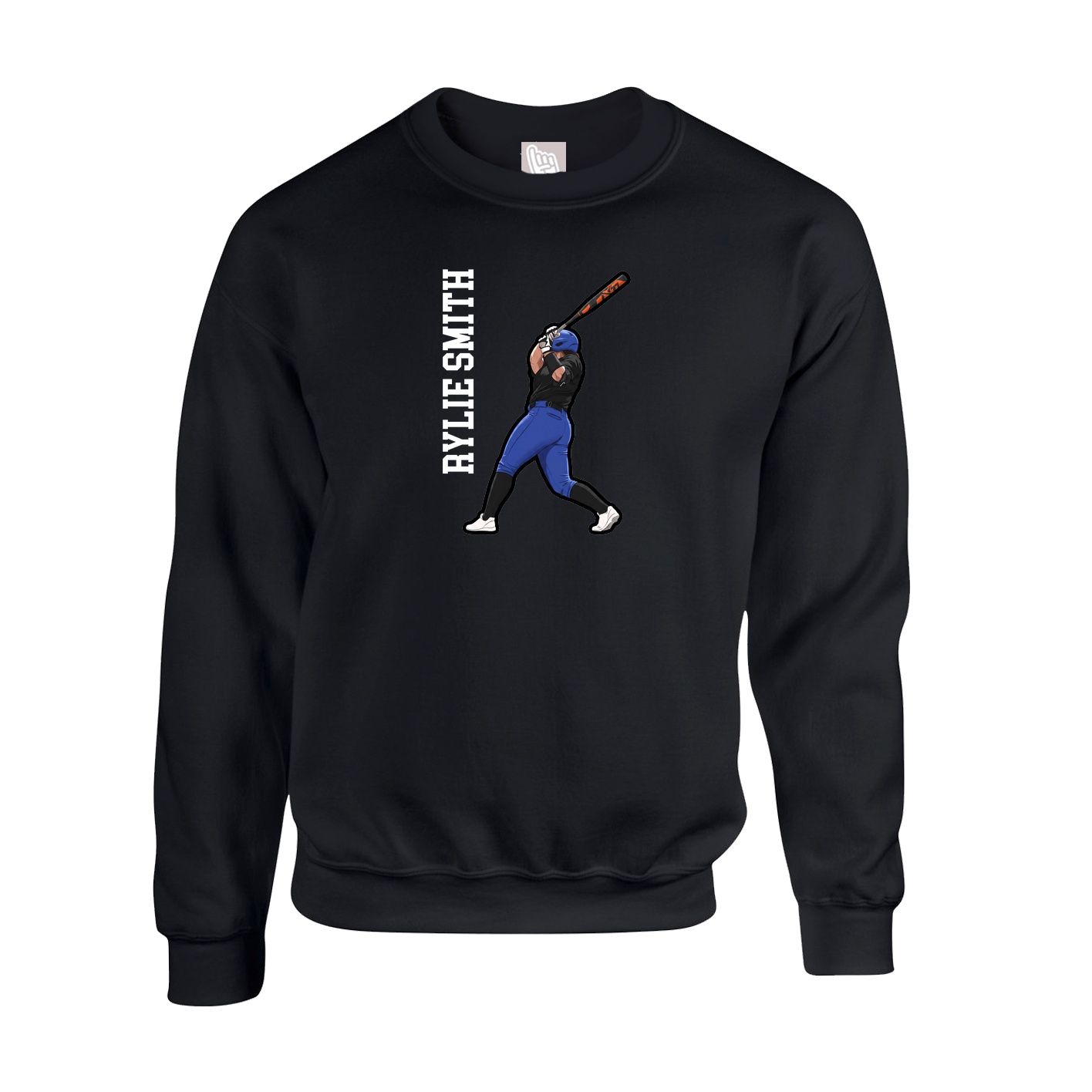 Fleece Crew — Name Vertical in Black