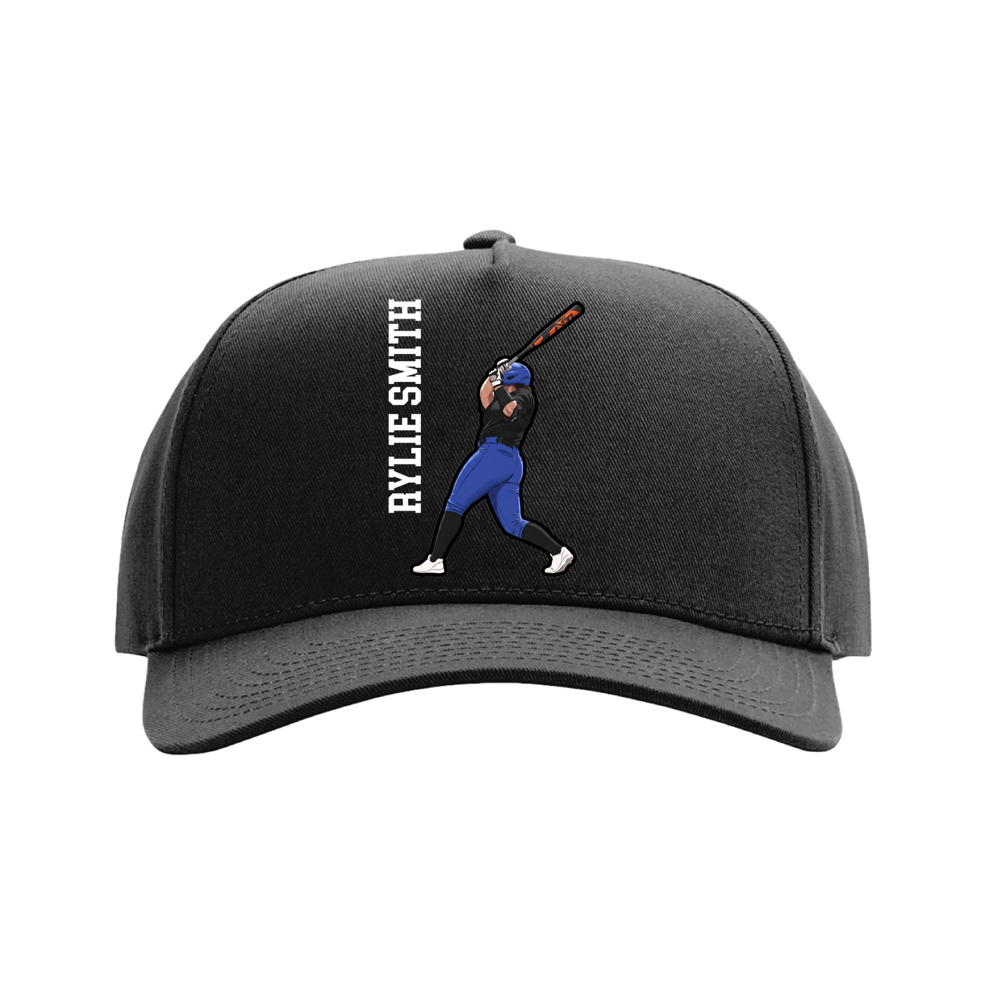 Full Fabric Five-Panel Champ Cap — Name Vertical in Black