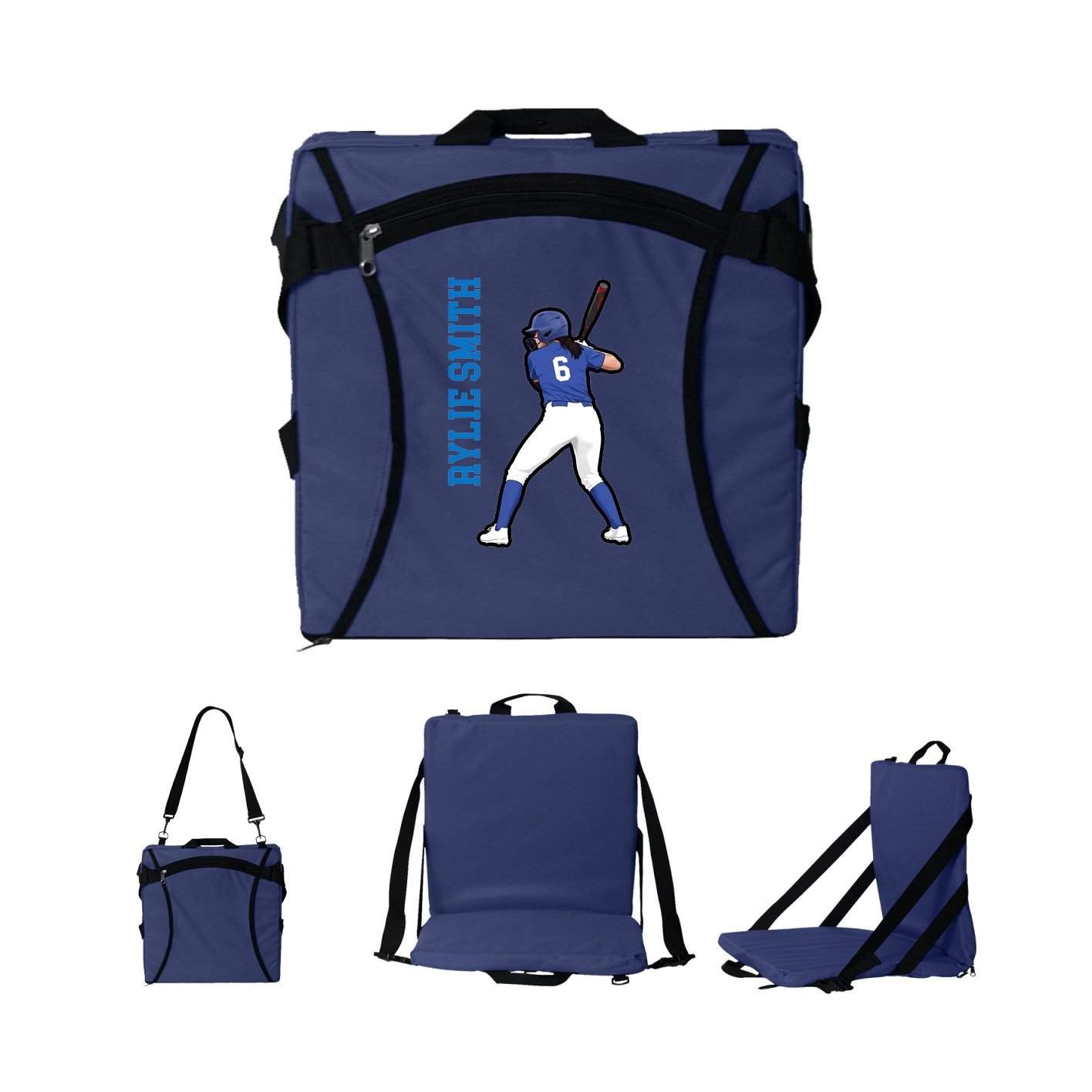 Folding Stadium Seat — Name Vertical in Navy