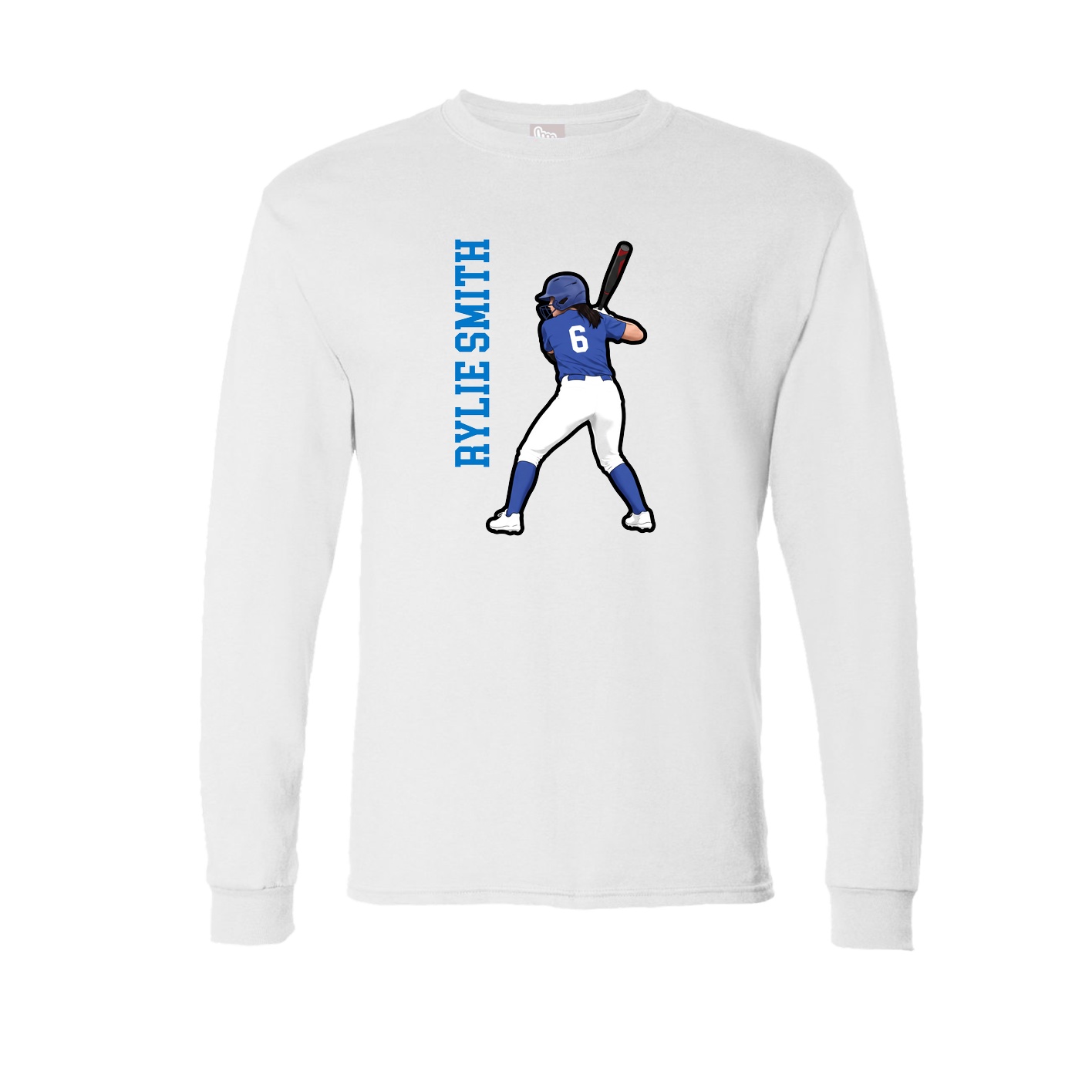 Long Sleeve Tee — Name Vertical in White