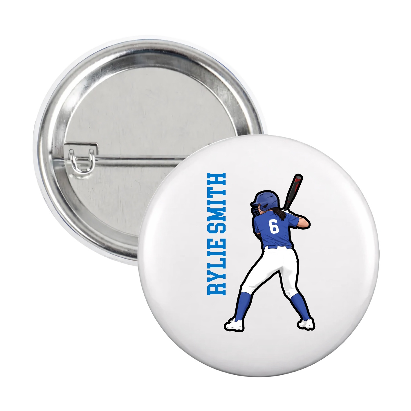 Game Day Button — Name Vertical in White
