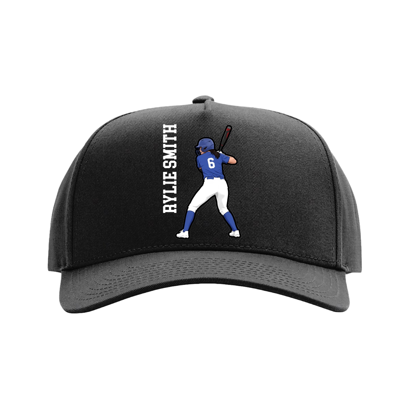 Full Fabric Five-Panel Champ Cap — Name Vertical in Black
