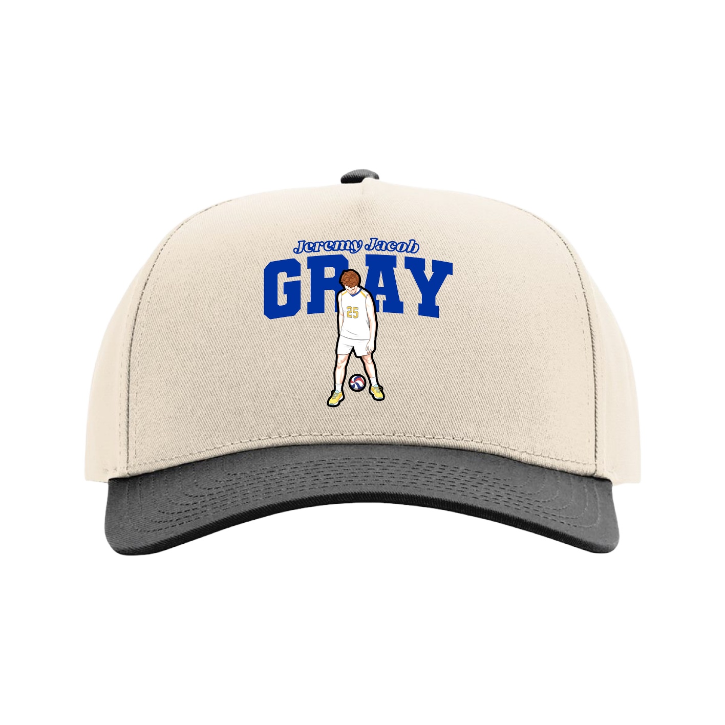 Full Fabric Five-Panel Champ Cap — Name Arch in Cream/Black