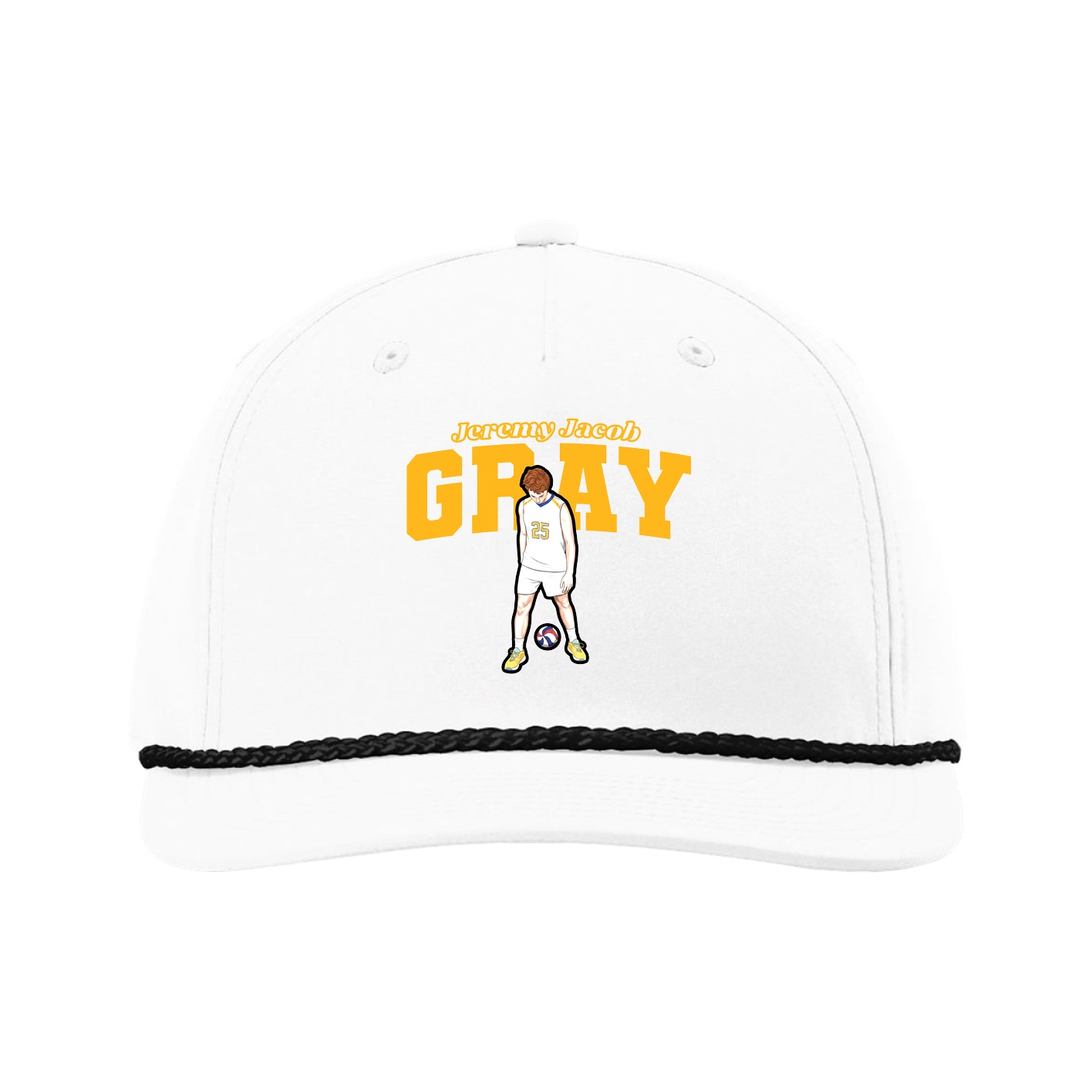 Five-Panel Classic Rope Cap — Name Arch in White