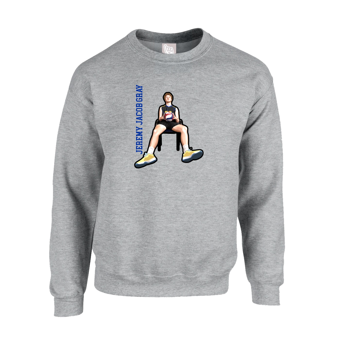 Fleece Crew — Name Vertical in Grey