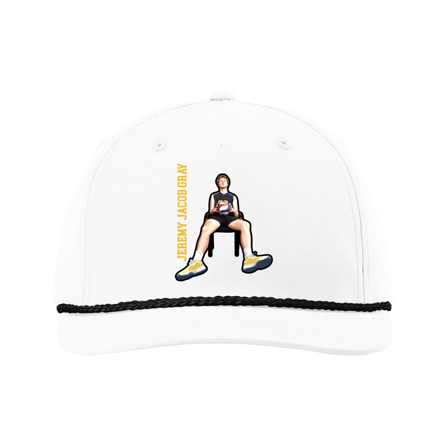 Five-Panel Classic Rope Cap — Name Vertical in White