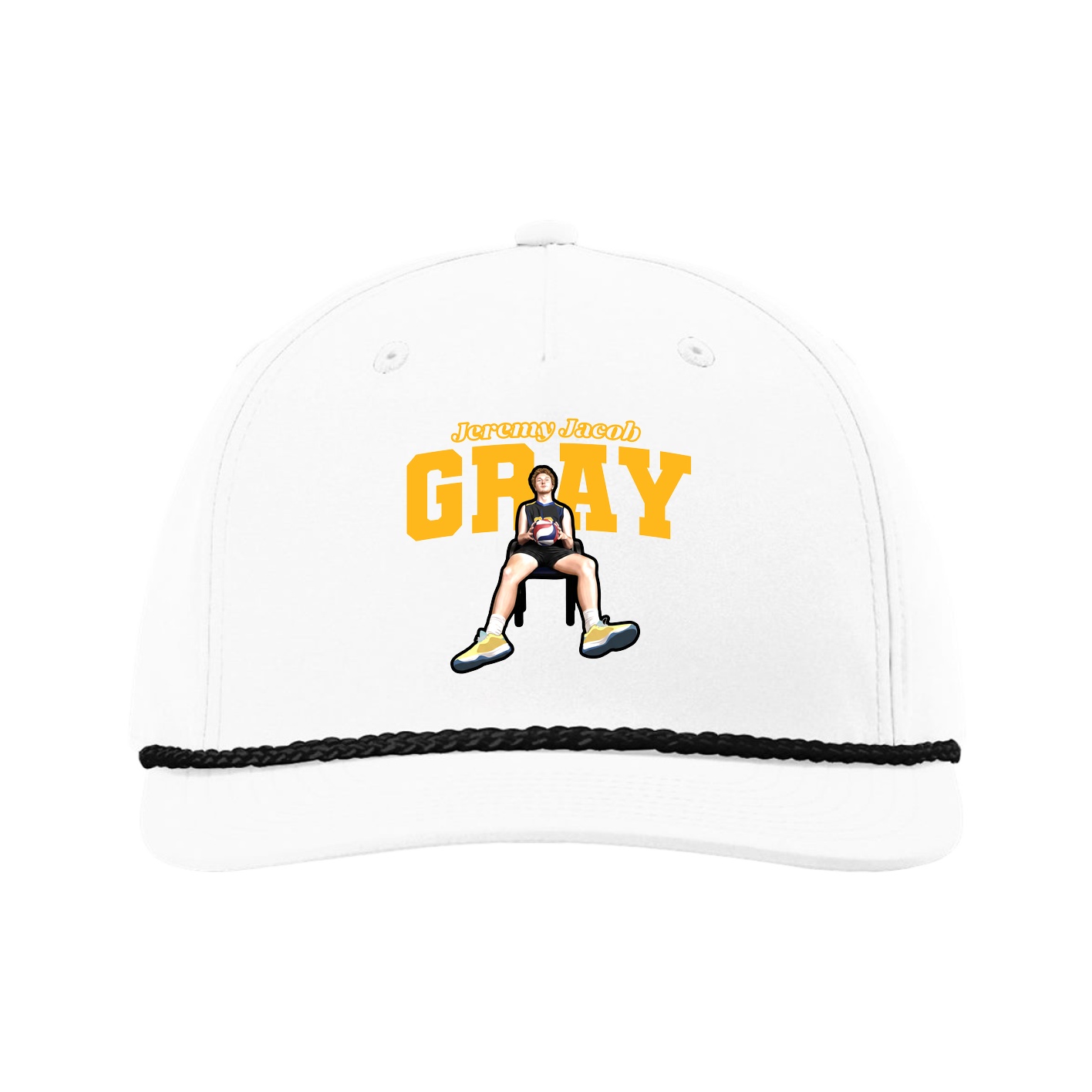 Five-Panel Classic Rope Cap — Name Arch in White