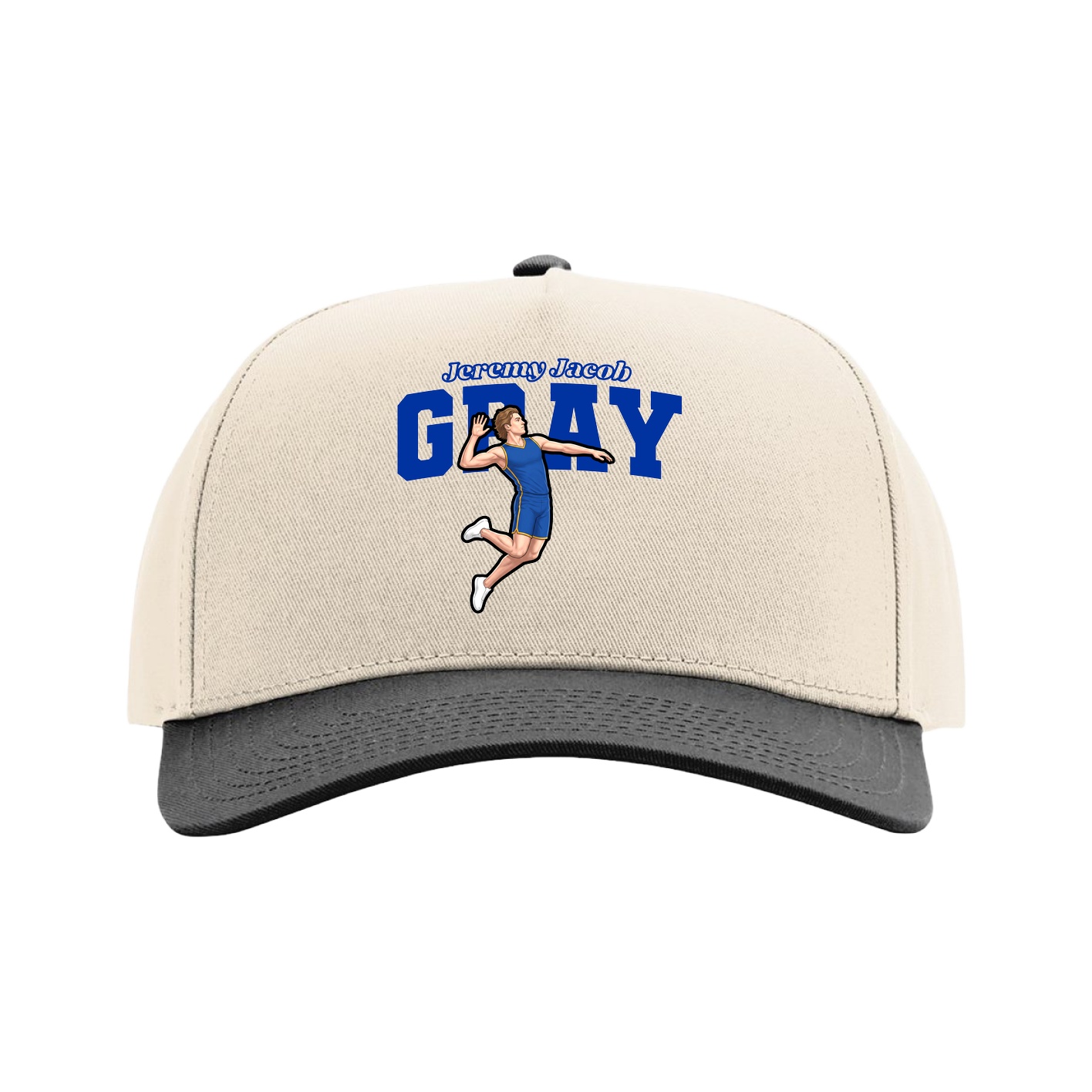 Full Fabric Five-Panel Champ Cap — Name Arch in Cream/Black