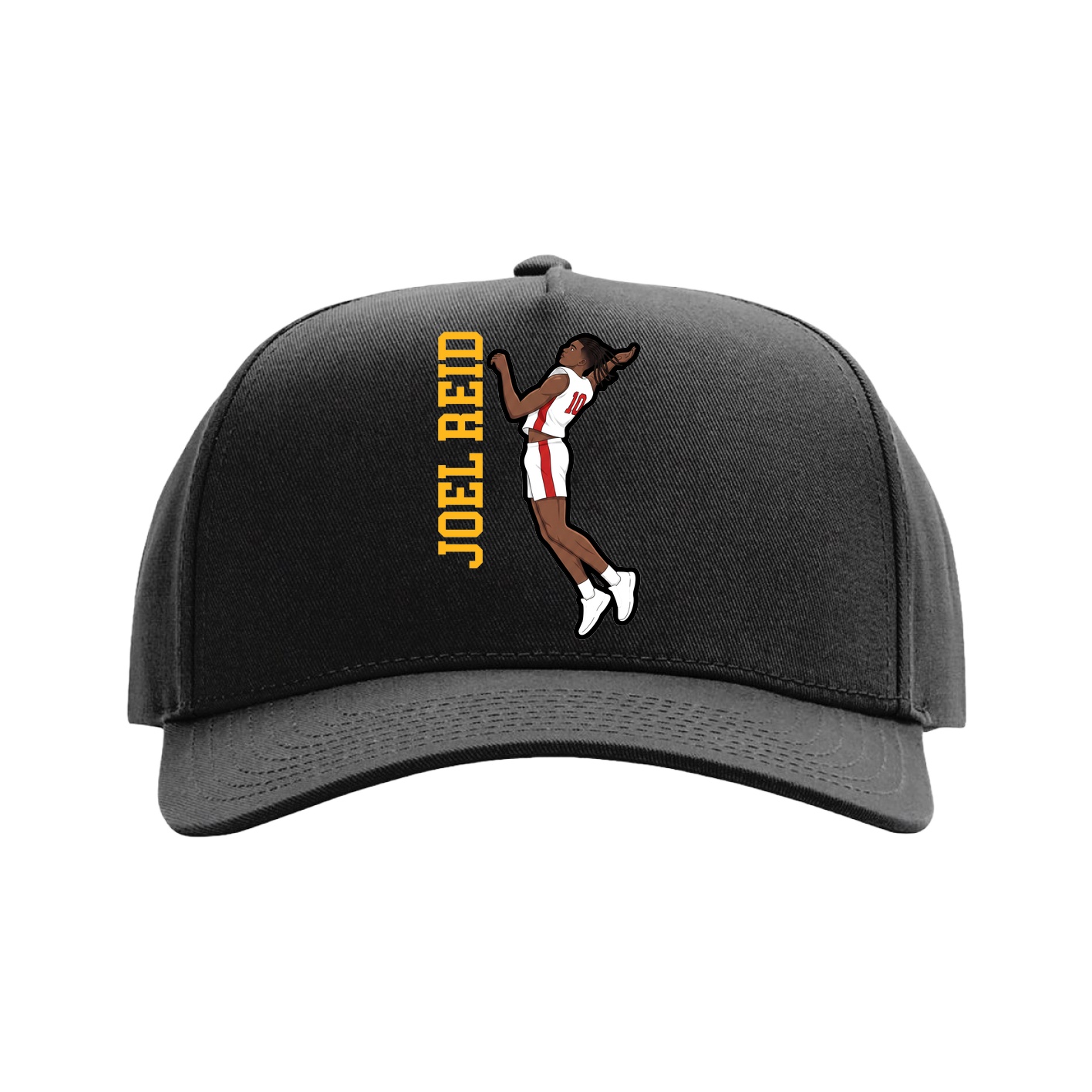 Full Fabric Five-Panel Champ Cap — Name Vertical in Black