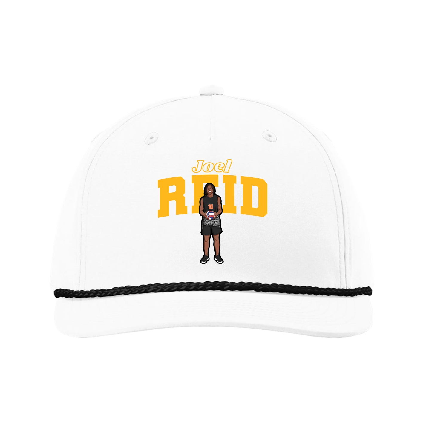 Five-Panel Classic Rope Cap — Name Arch in White