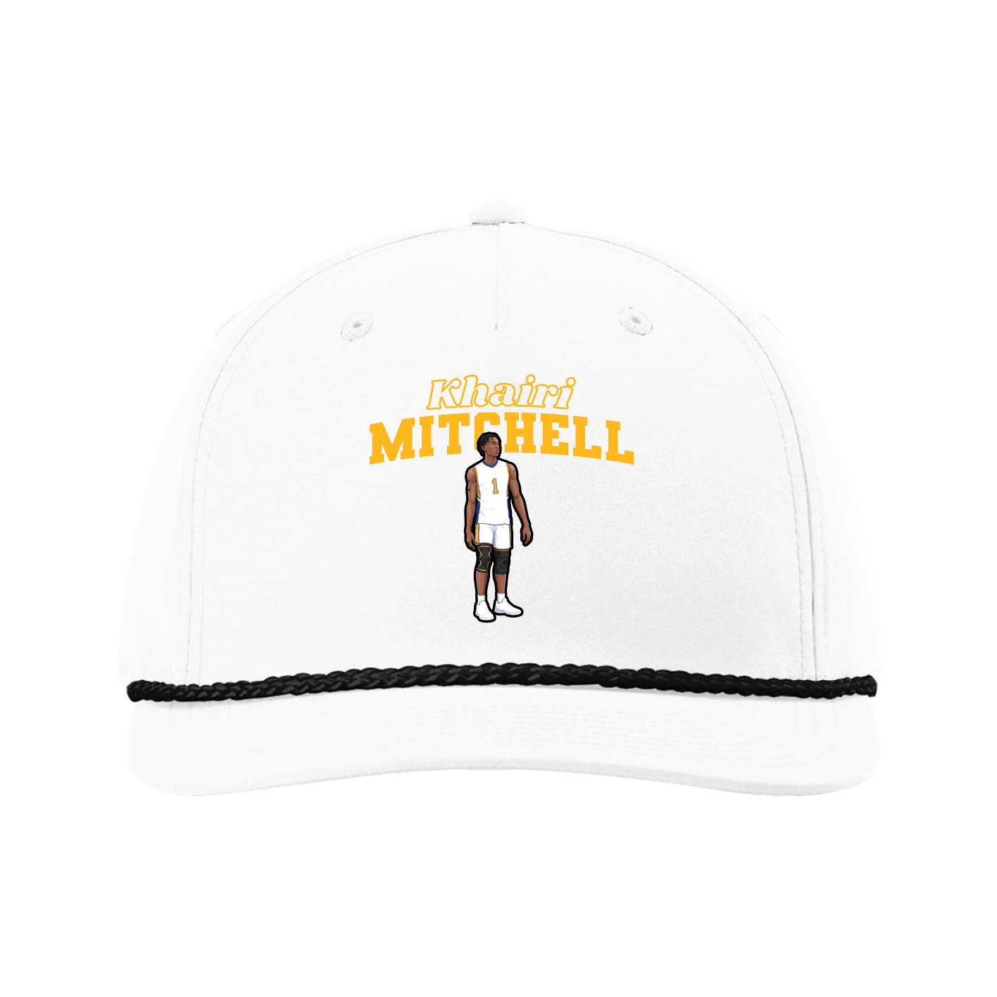 Five-Panel Classic Rope Cap — Name Arch in White