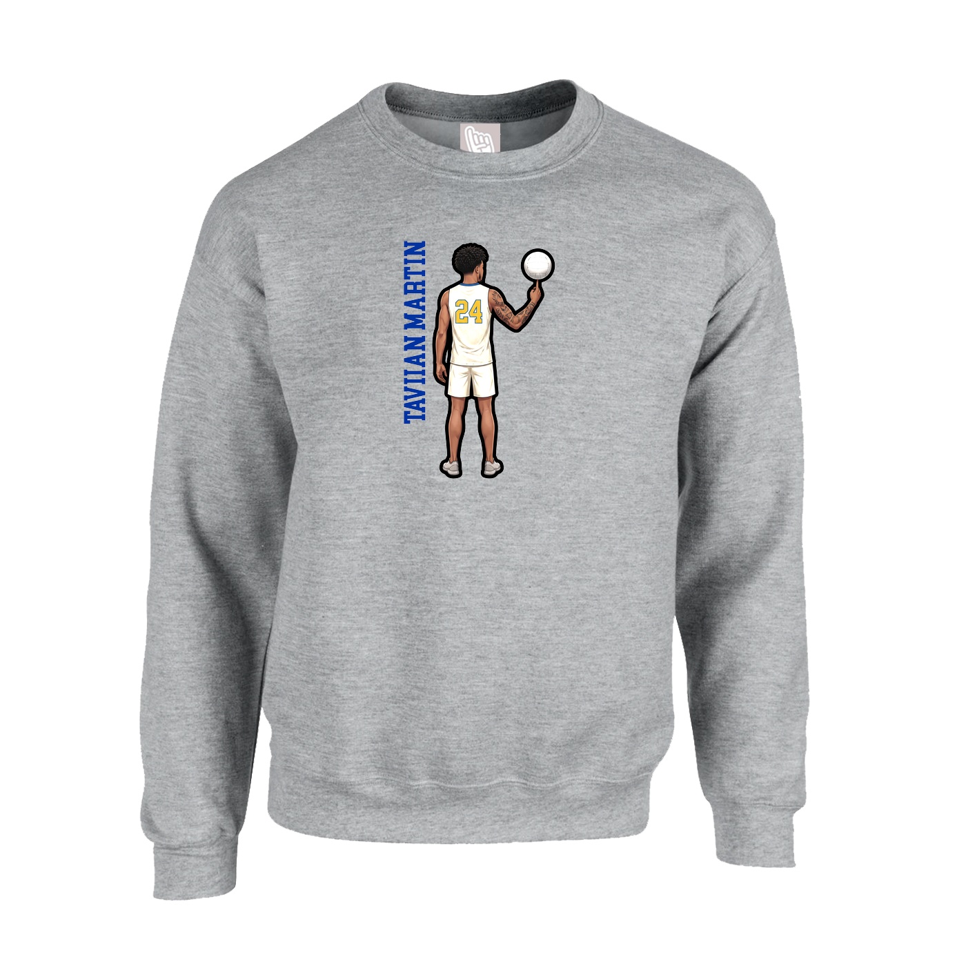 Fleece Crew — Name Vertical in Grey