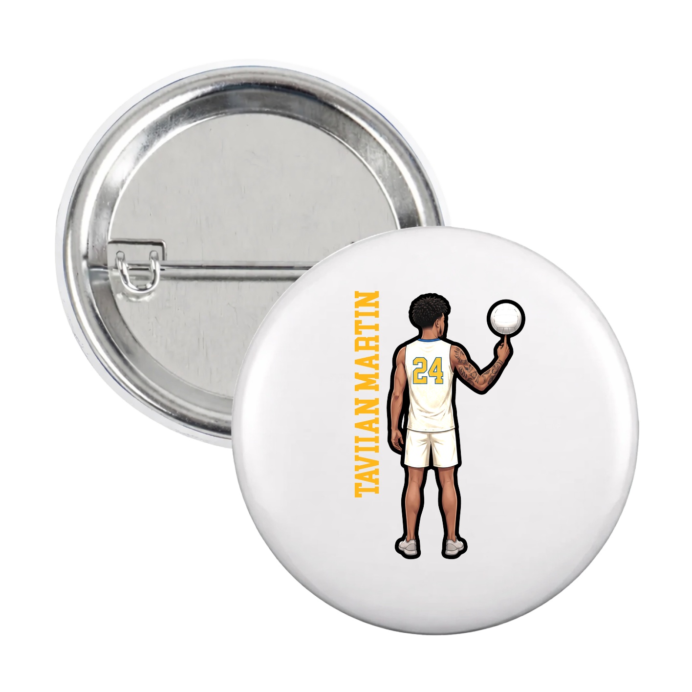 Game Day Button — Name Vertical in White