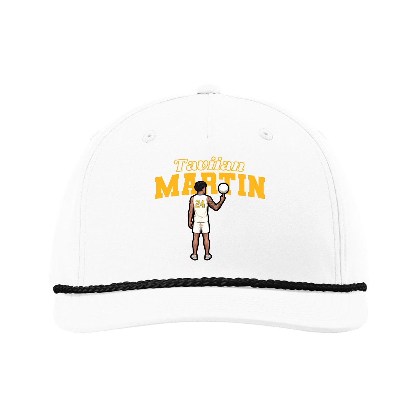 Five-Panel Classic Rope Cap — Name Arch in White