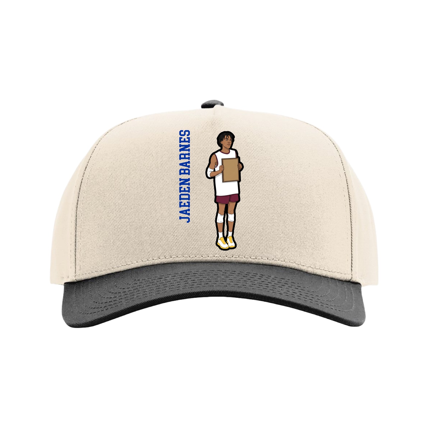 Full Fabric Five-Panel Champ Cap — Name Vertical in Cream/Black