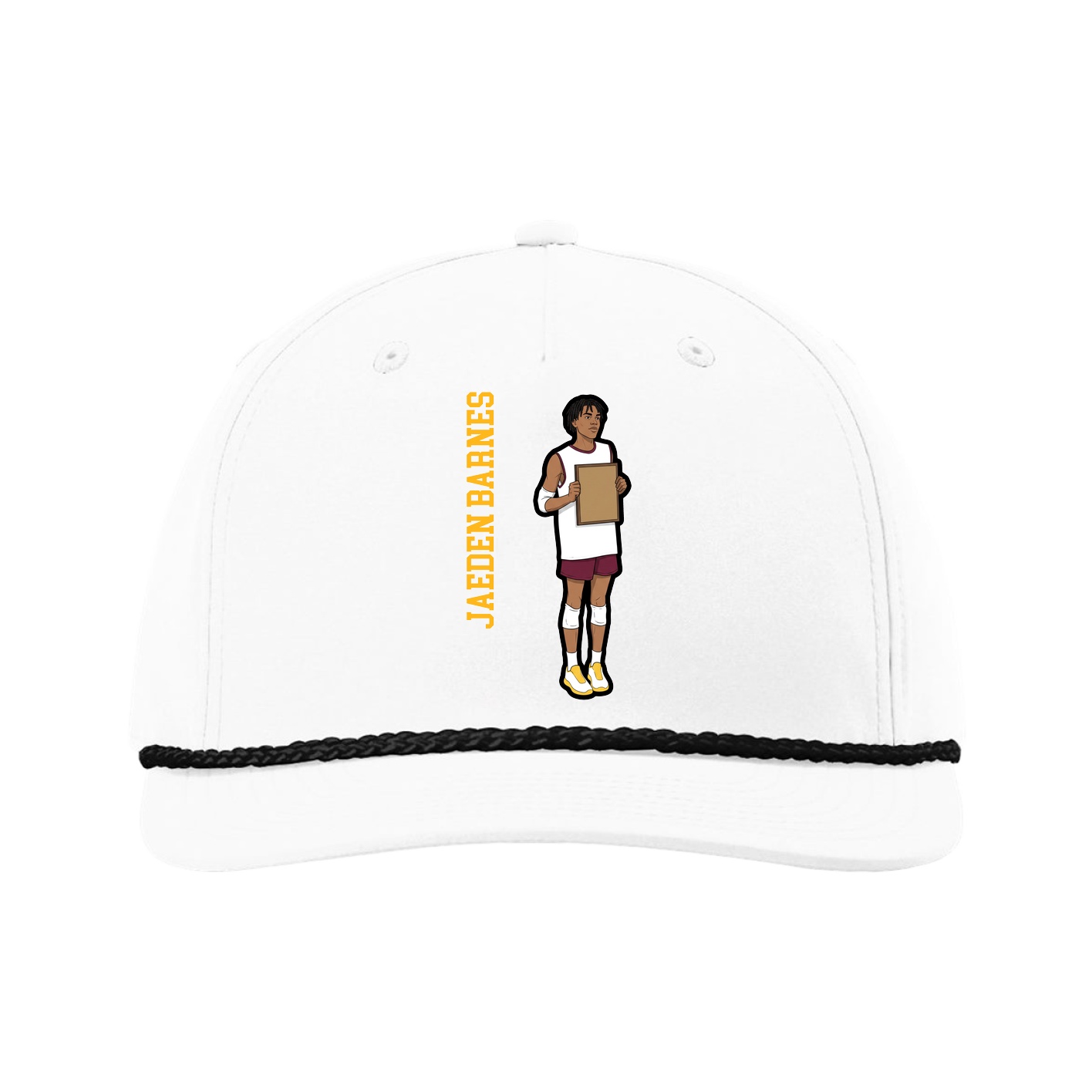 Five-Panel Classic Rope Cap — Name Vertical in White