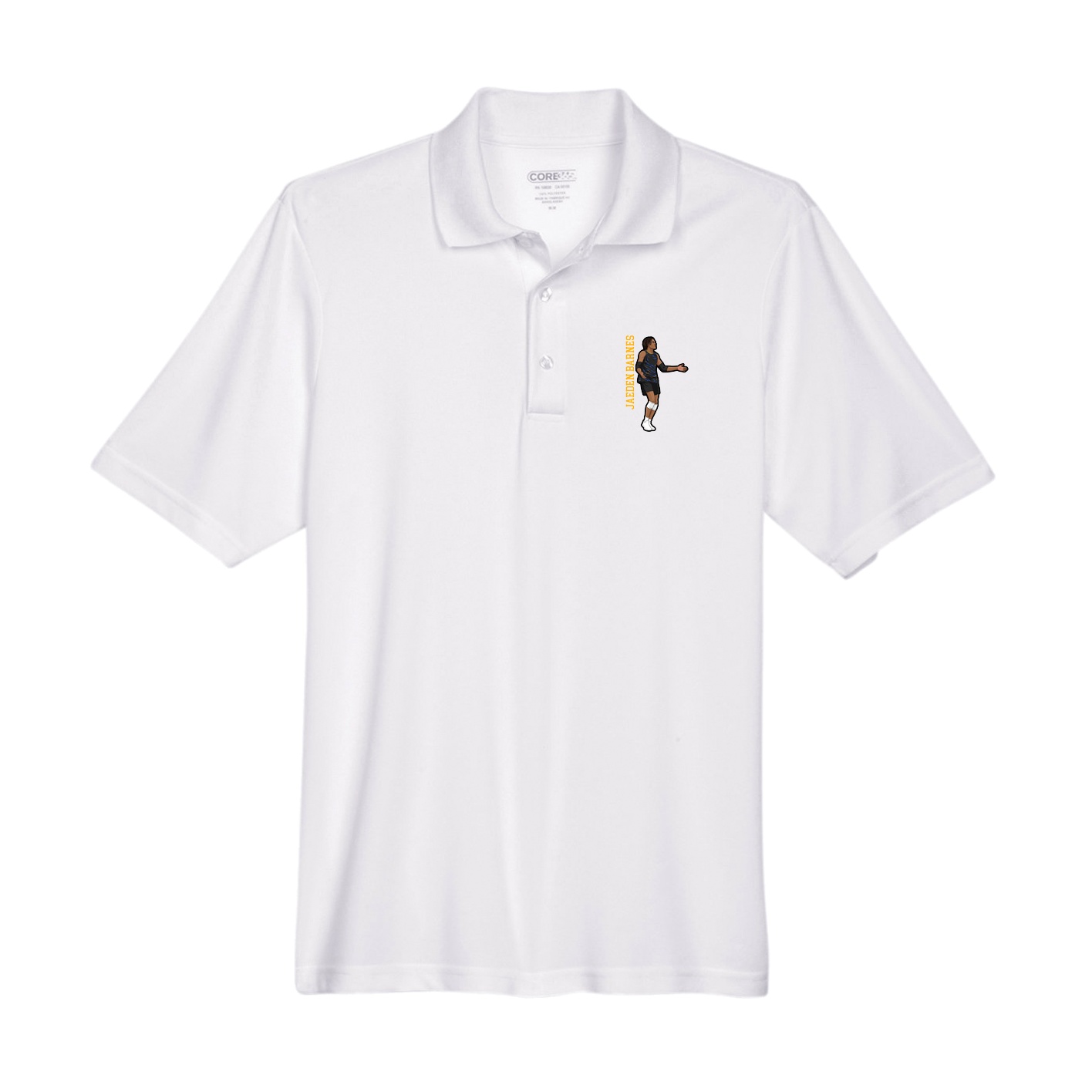 Performance Polo — Name Vertical in White