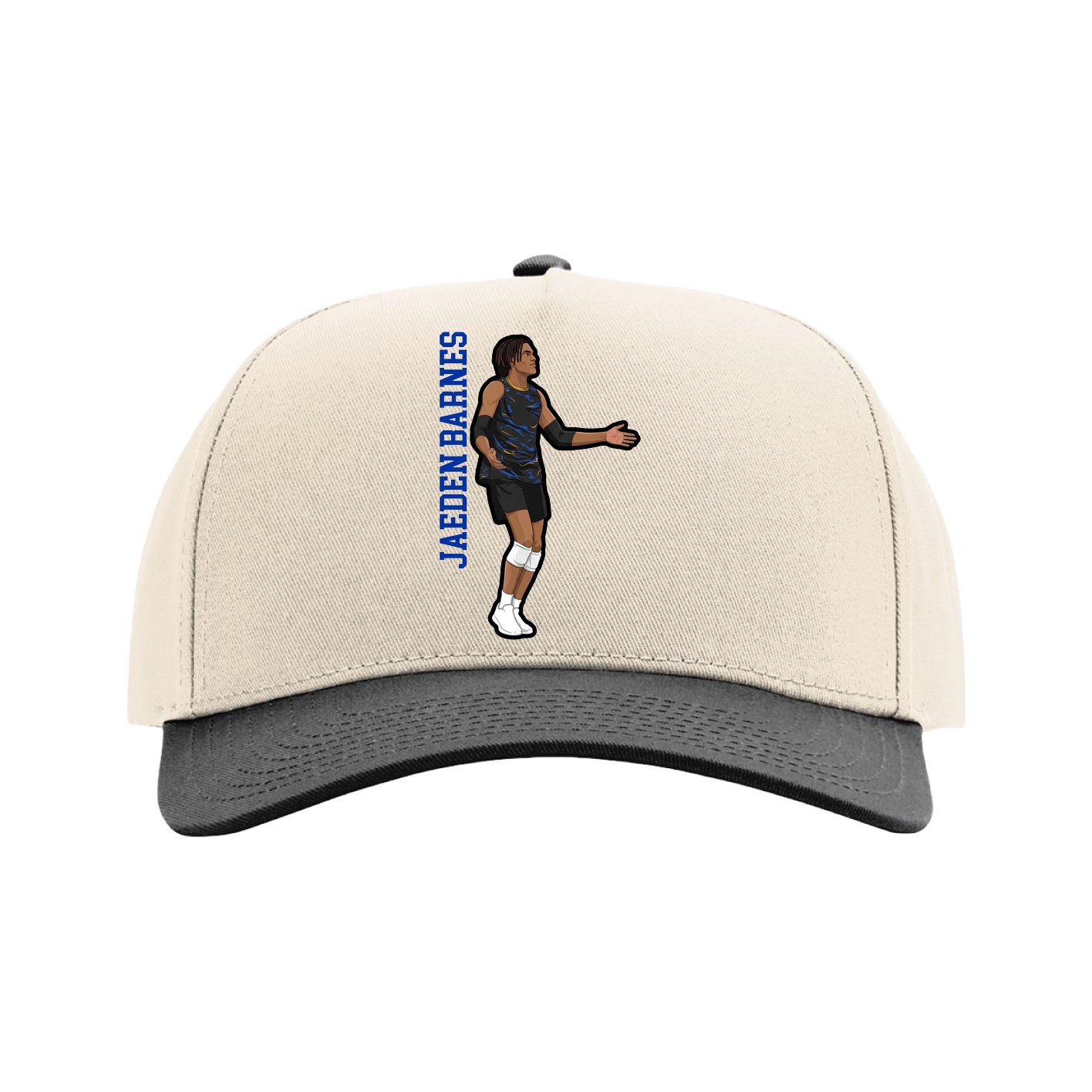 Full Fabric Five-Panel Champ Cap — Name Vertical in Cream/Black