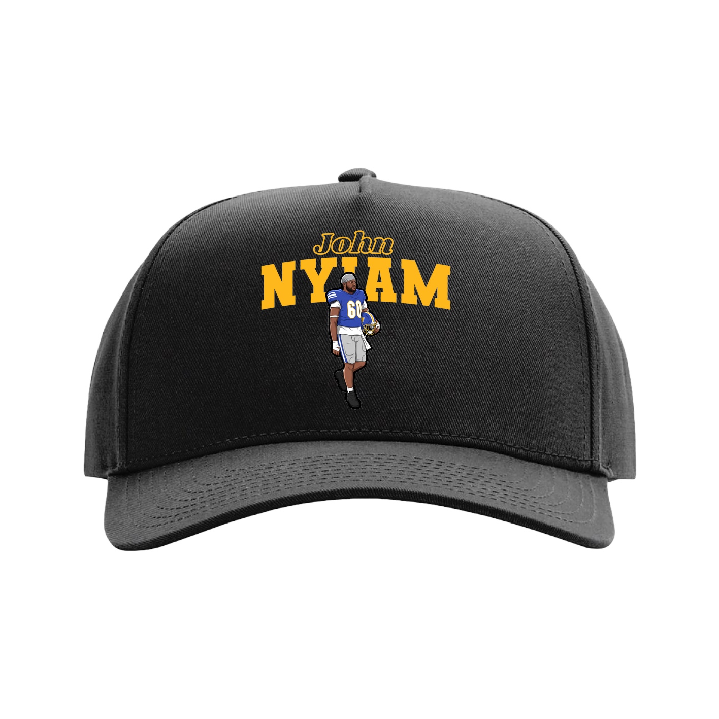 Full Fabric Five-Panel Champ Cap — Name Arch in Black