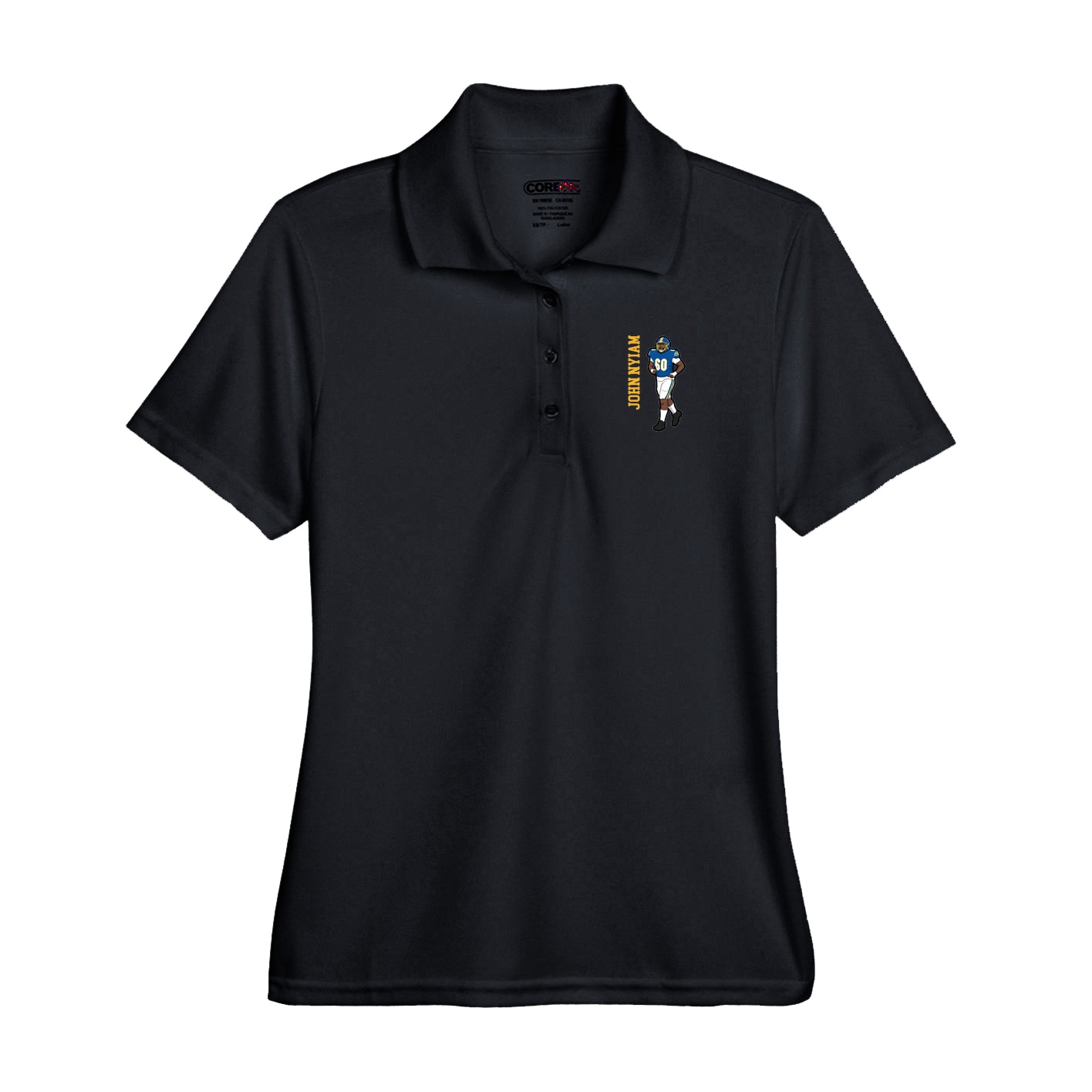 Performance Polo — Name Vertical in Black