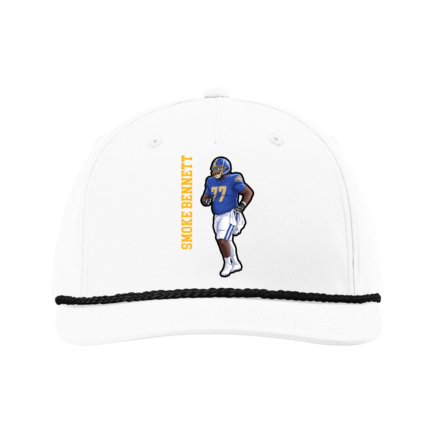 Five-Panel Classic Rope Cap — Name Vertical in White