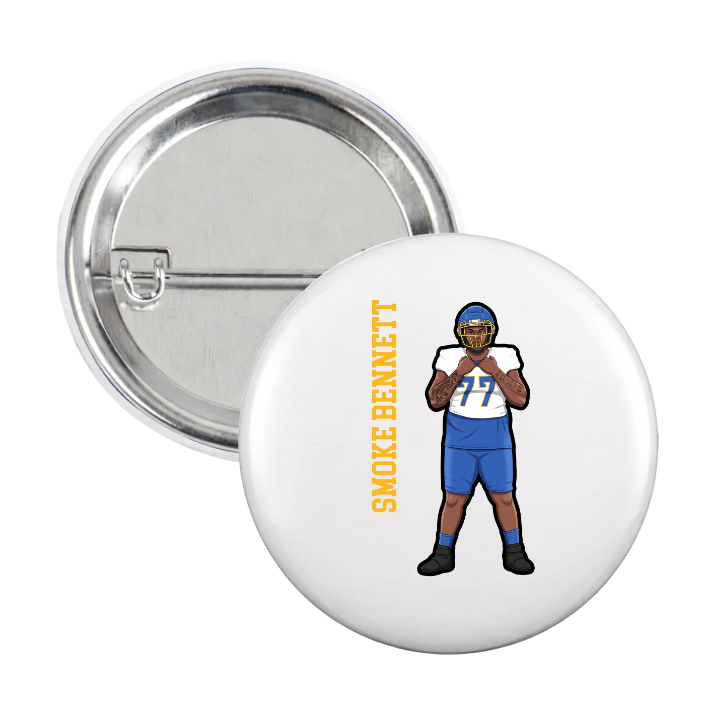 Game Day Button — Name Vertical in White