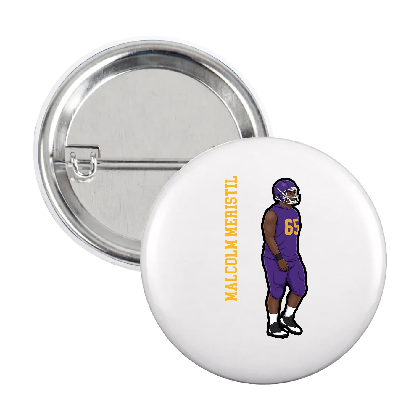 Game Day Button — Name Vertical in White