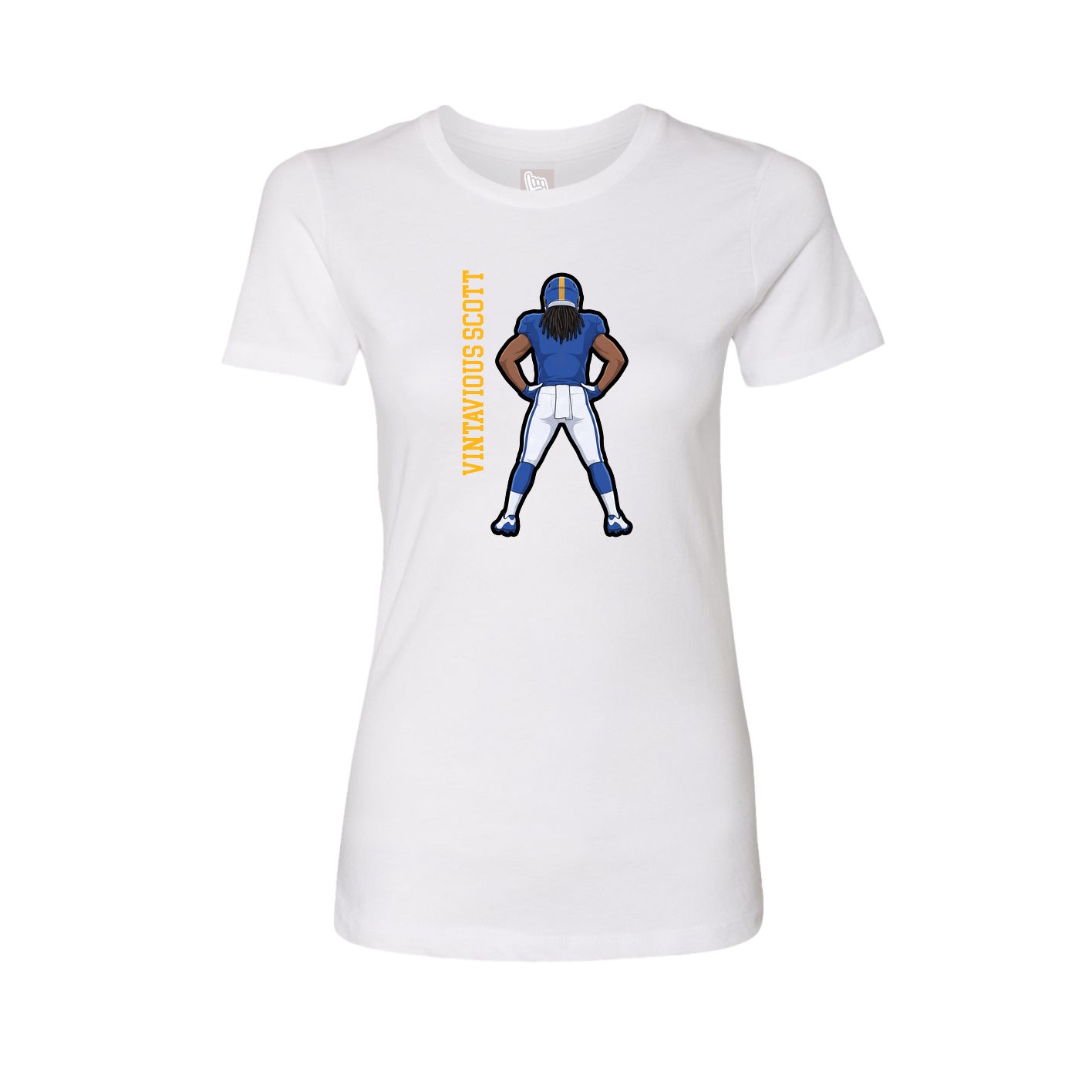 Fitted Women's Tee — Name Vertical in White