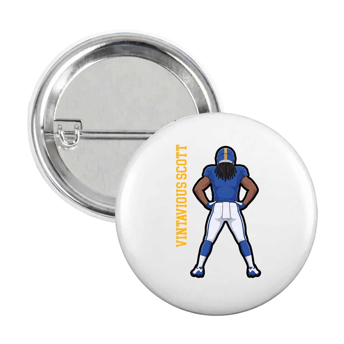 Game Day Button — Name Vertical in White