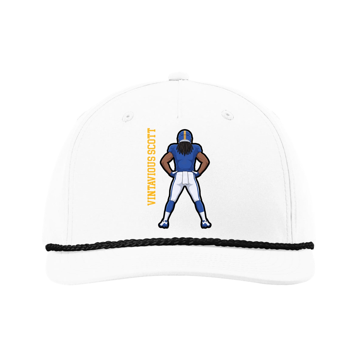 Five-Panel Classic Rope Cap — Name Vertical in White