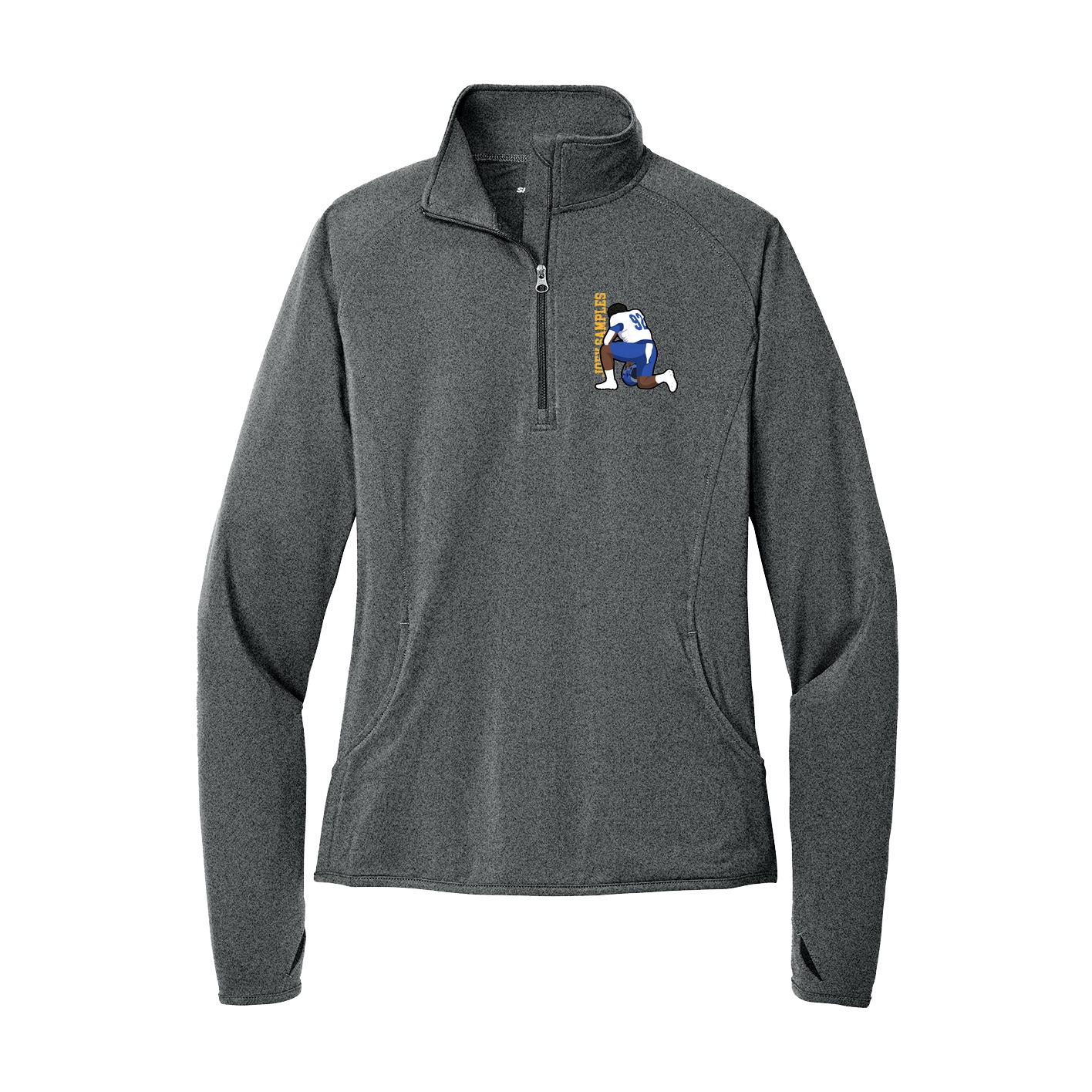 Women's Q-Zip Pullover — Name Vertical in Grey