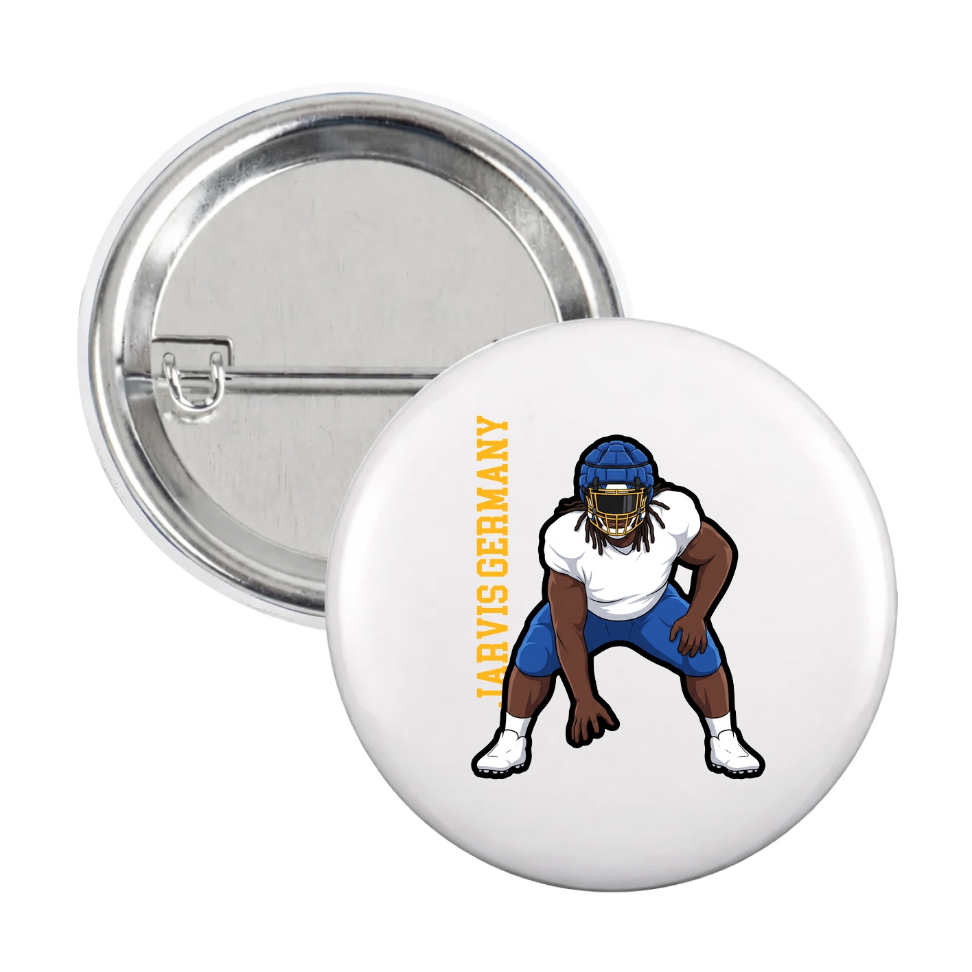 Game Day Button — Name Vertical in White