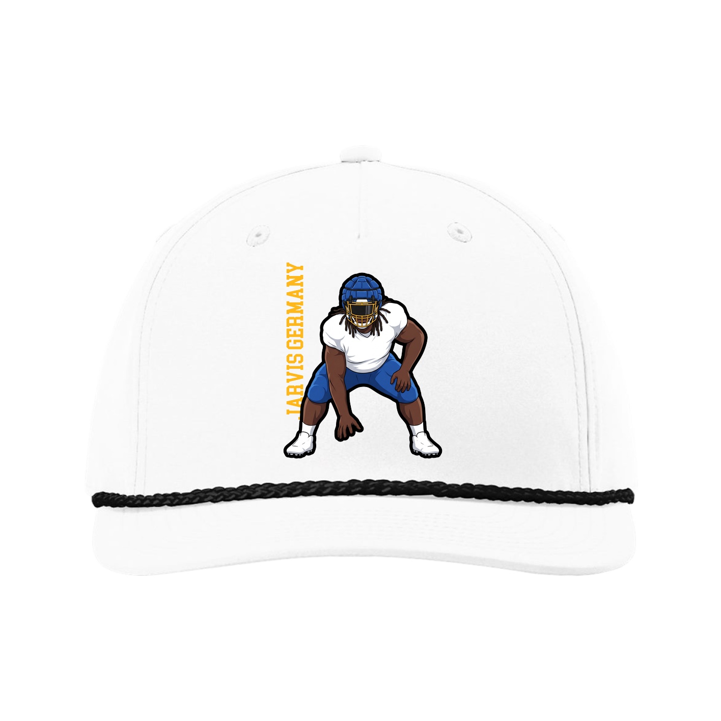 Five-Panel Classic Rope Cap — Name Vertical in White