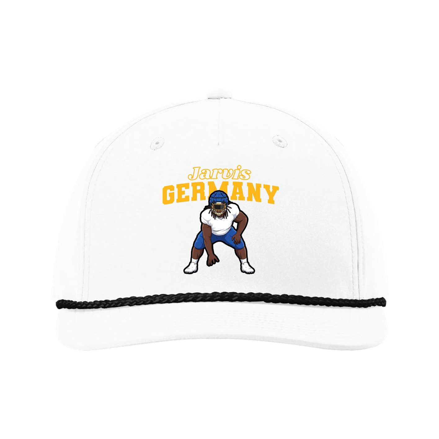 Five-Panel Classic Rope Cap — Name Arch in White