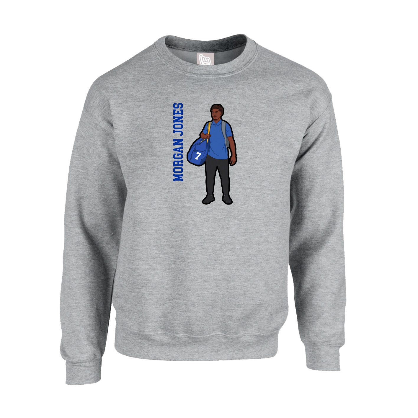 Fleece Crew — Name Vertical in Grey