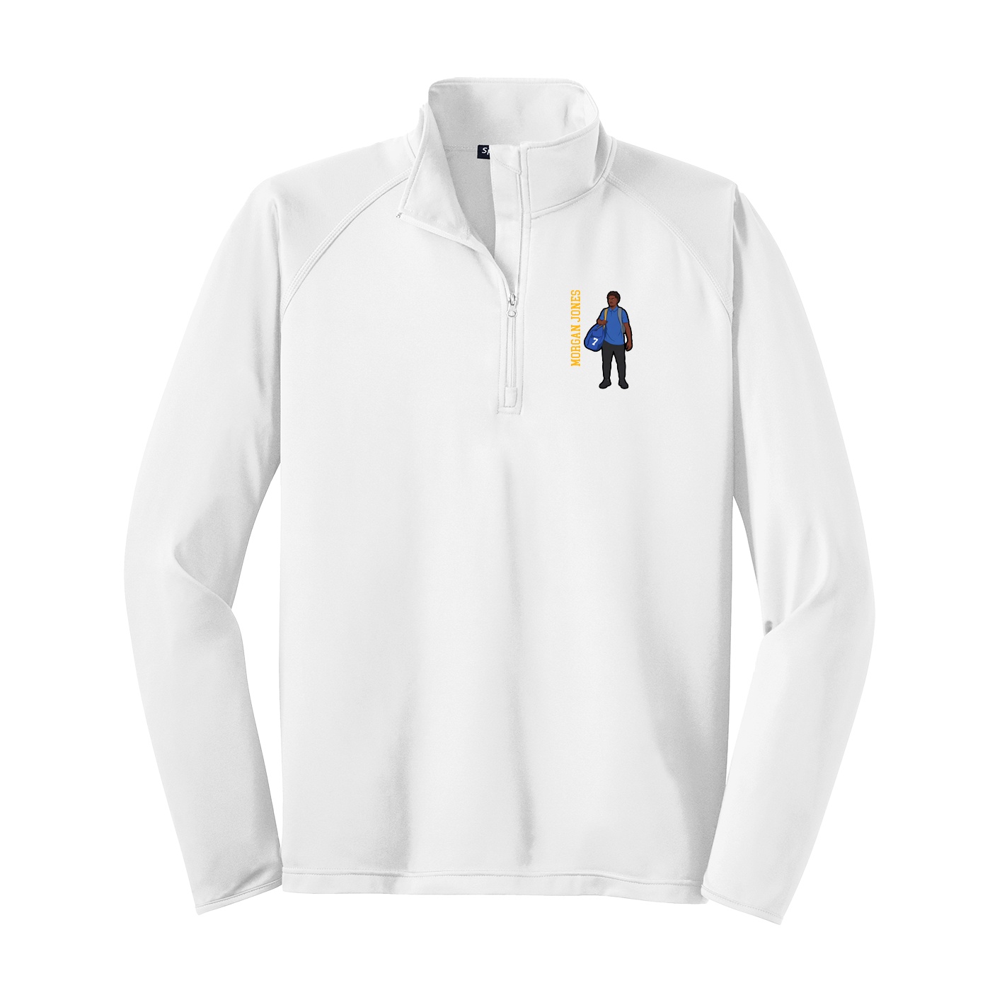 Q-Zip Pullover — Name Vertical in White