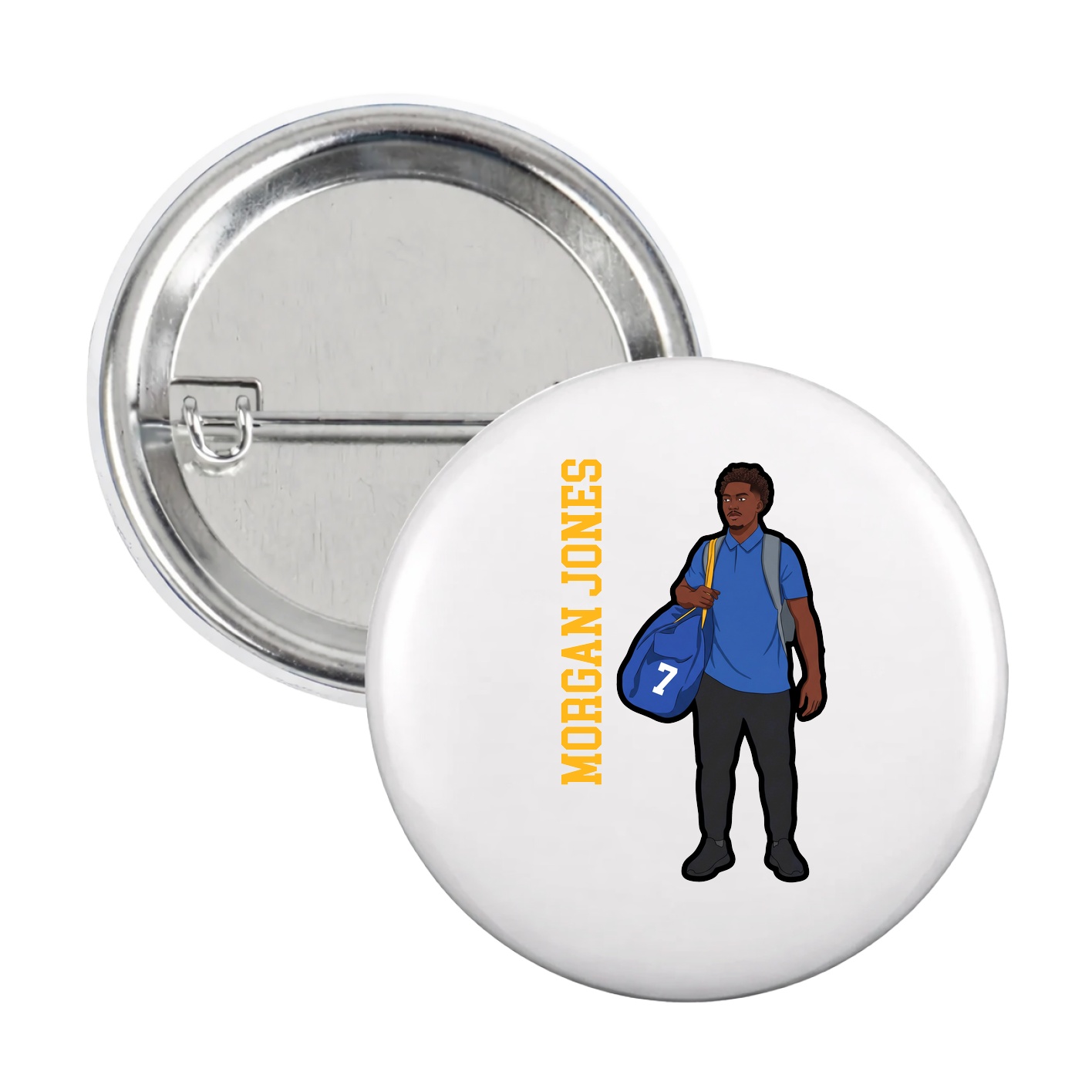 Game Day Button — Name Vertical in White