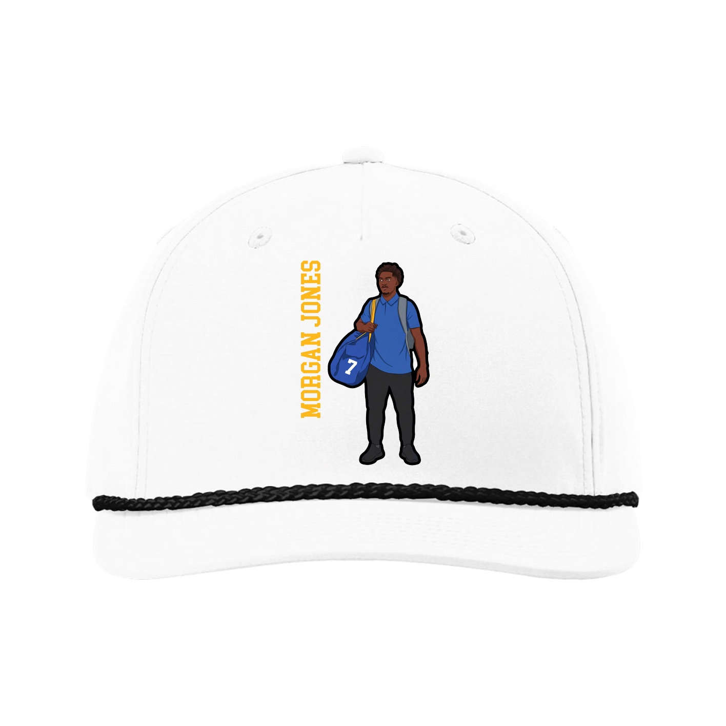 Five-Panel Classic Rope Cap — Name Vertical in White