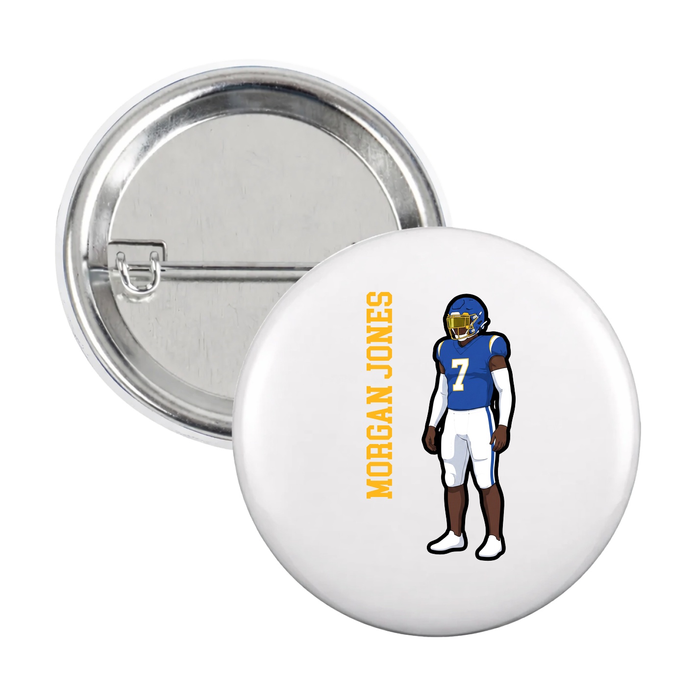Game Day Button — Name Vertical in White